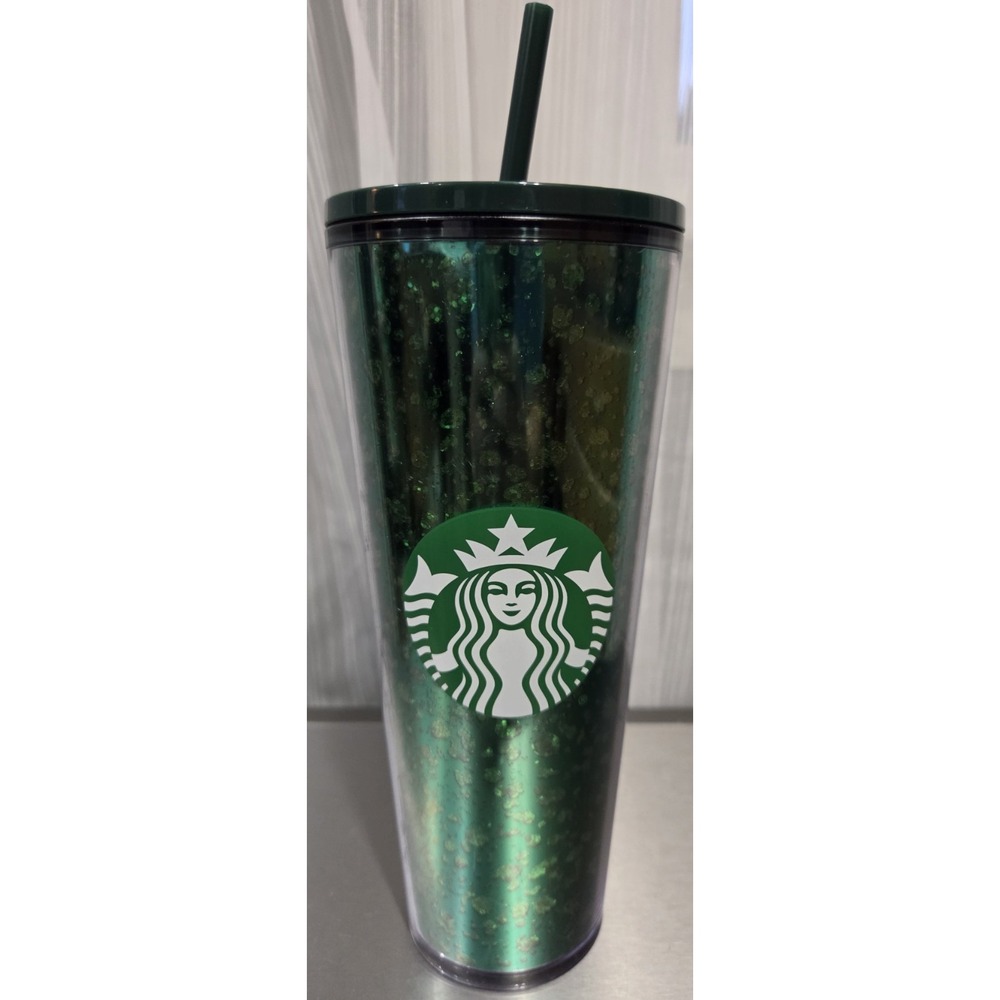 STARBUCKS‎ Holiday Green Glitter 24oz Cold Tumbler LTD Edition 2019 Used